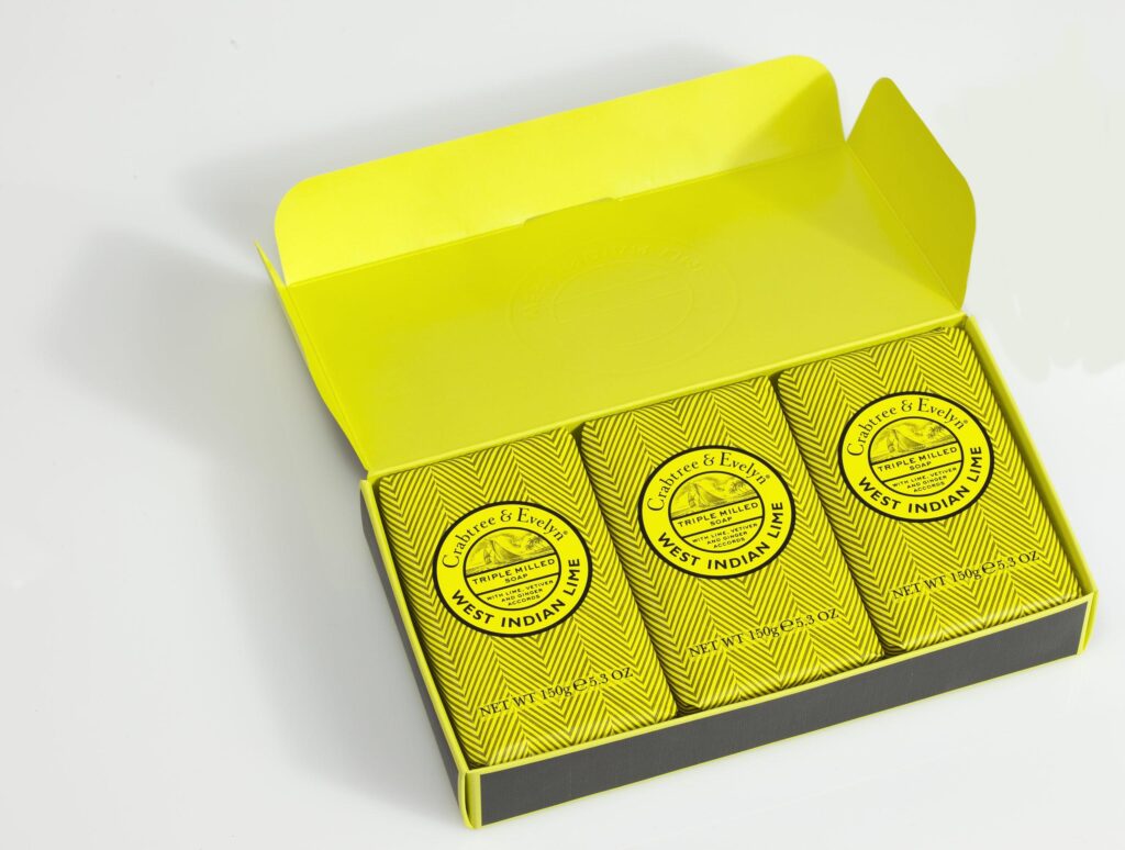 Crabtree & Evelyn West Indian Lime Soap Set, kolmen tuoksusaippuan lahjapakkaus