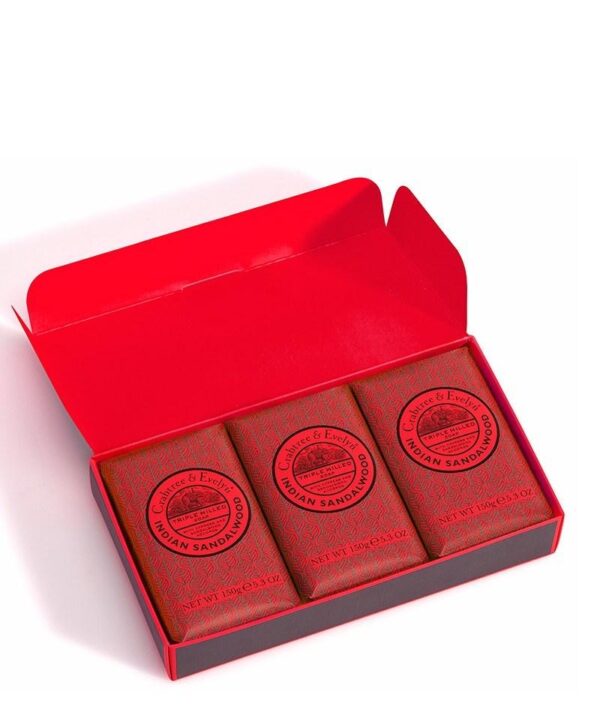 Crabtree & Evelyn Indian Sandalwood, kolmen tuoksusaippuan lahjapakkaus