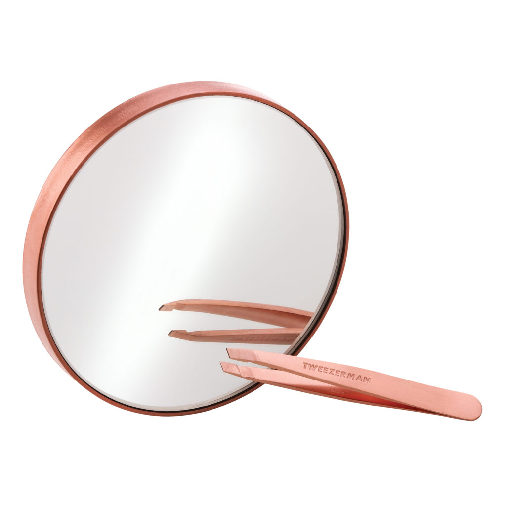 Tweezerman Rose Gold Mini Slant Tweezer And Mirror pakkaus