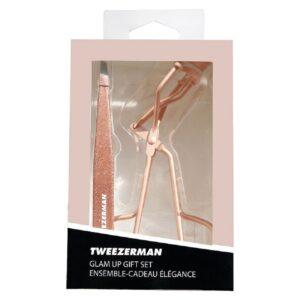 Tweezerman Glam Up Gift Set, pinsetit ja ripsientaivutin lahjapakkauksessa