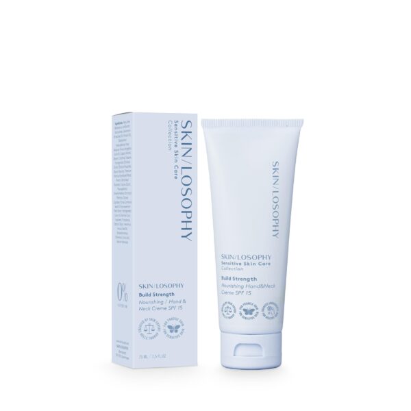 Skinlosophy Build Strength Nourishing Hand&Neck Creme SPF15 75ml, ravitseva käsi- ja kaulavoide