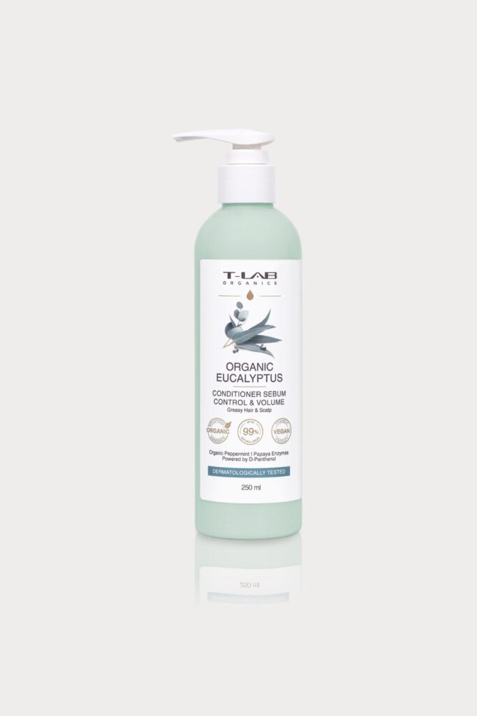 T-LAB Organic Eucalyptus Sebum Control & Volume Conditioner 250ml, hoitoaine
