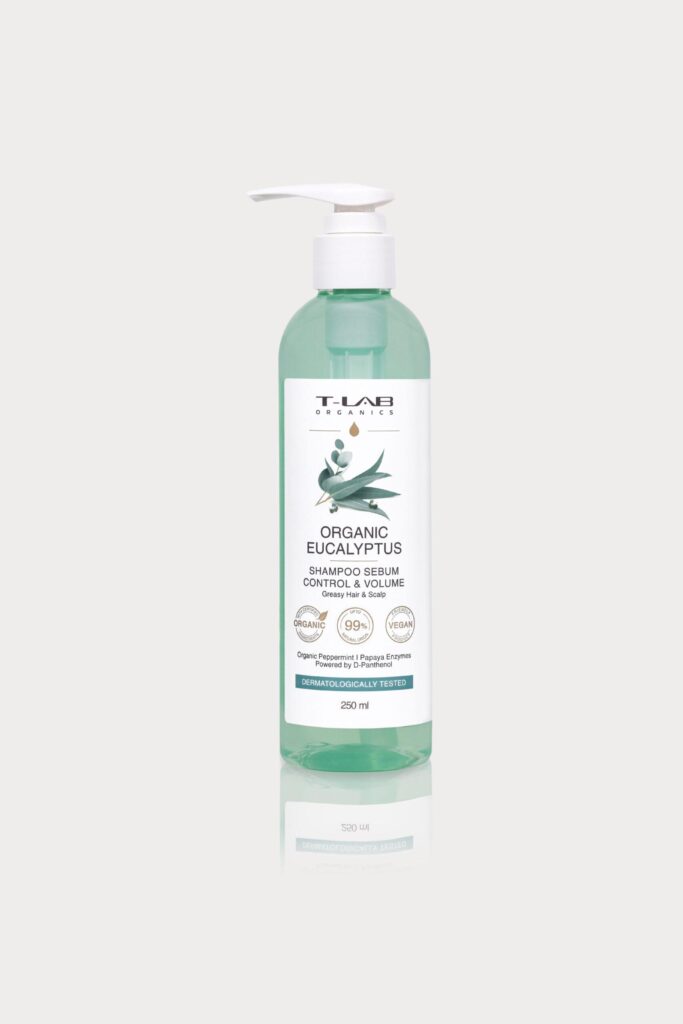 T-LAB Organic Eucalyptus Sebum Control & Volume Shampoo 250ml, shampoo