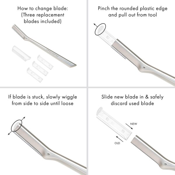 Tweezerman Facial Razors Replacement Blades, vaihtoterät kasvakarvaveitseen sis. 4 terää - Image 2