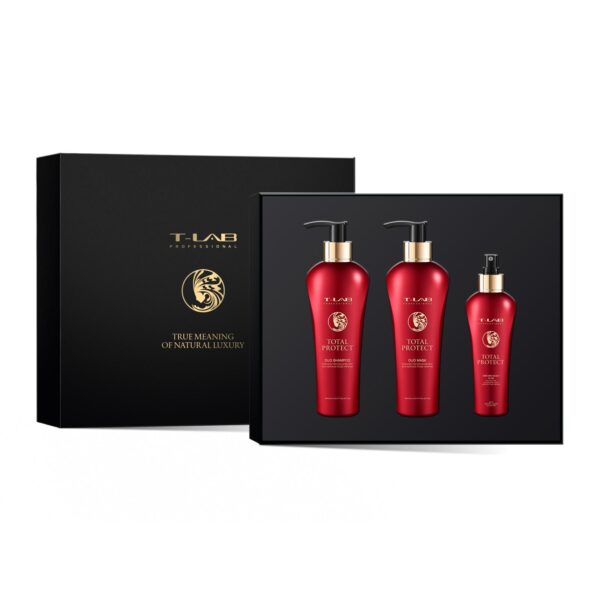T-LAB Total Protect Ritual Set, lahjapakkaus värjätyille hiuksille, 3 tuotetta