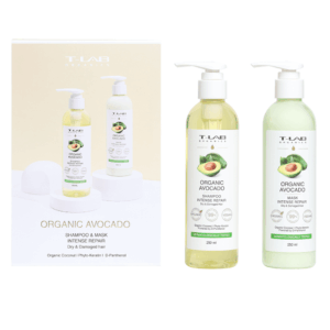T-LAB Organic Avocado Duo Set -hiustenhoitopakkaus, 2 tuotetta