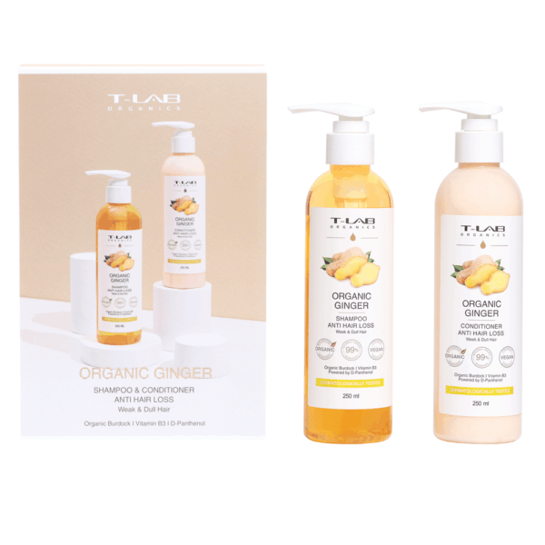 T-LAB Organic Ginger Duo Set -hiustenhoitopakkaus, 2 tuotetta