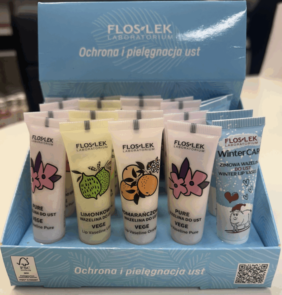 Floslek huulivoideteline, sis. 20kpl huulivaseliineja