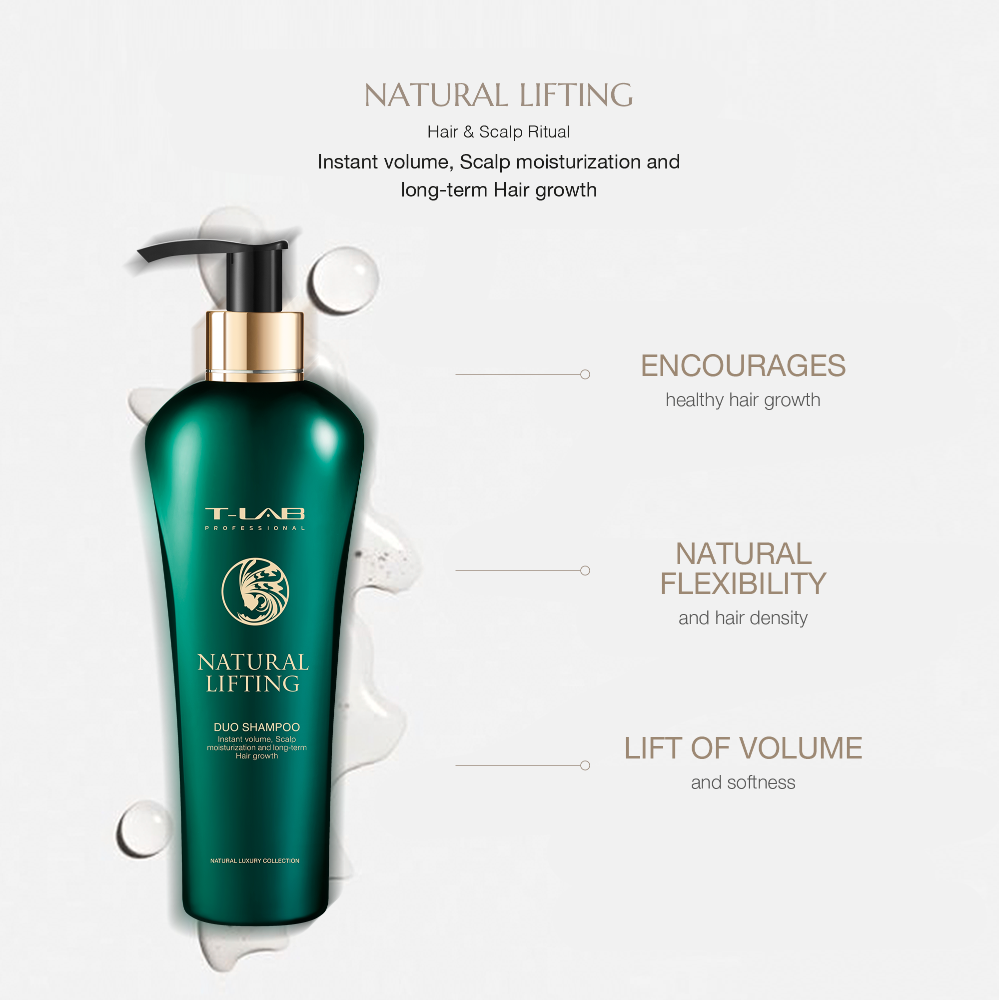 T-LAB Natural Lifting Duo Shampoo 300ml, tuuheuttava shampoo - Image 2